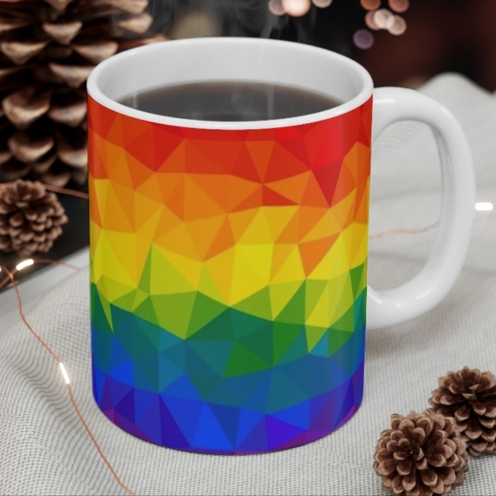 🏳️‍🌈 Pride Rainbow Geometric Mug – 11oz Bold Color Coffee Cup 🌈